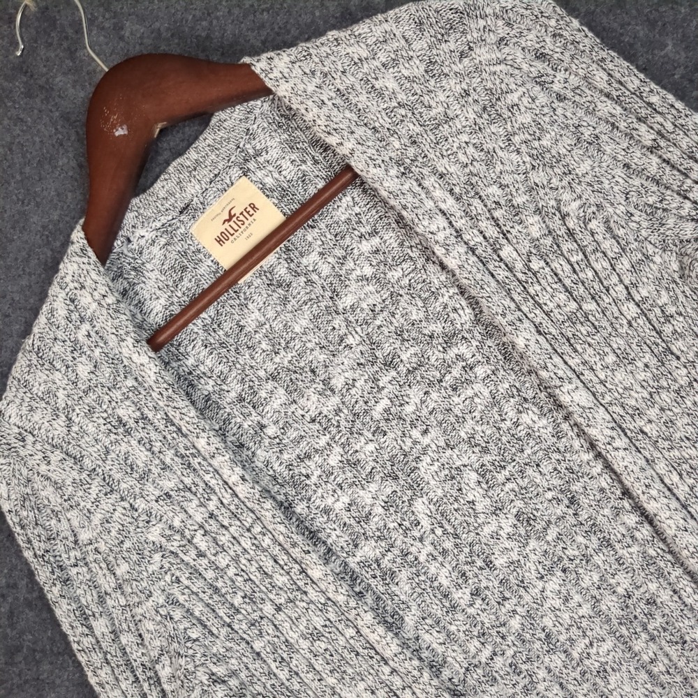Hollister Womens Longline Ribbed Cardigan Sweater Grey White Marled‎ Small